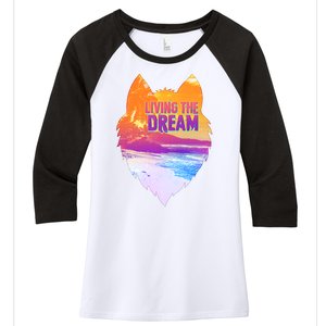 Living The Dream Californian Beach Wolf Head Women's Tri-Blend 3/4-Sleeve Raglan Shirt