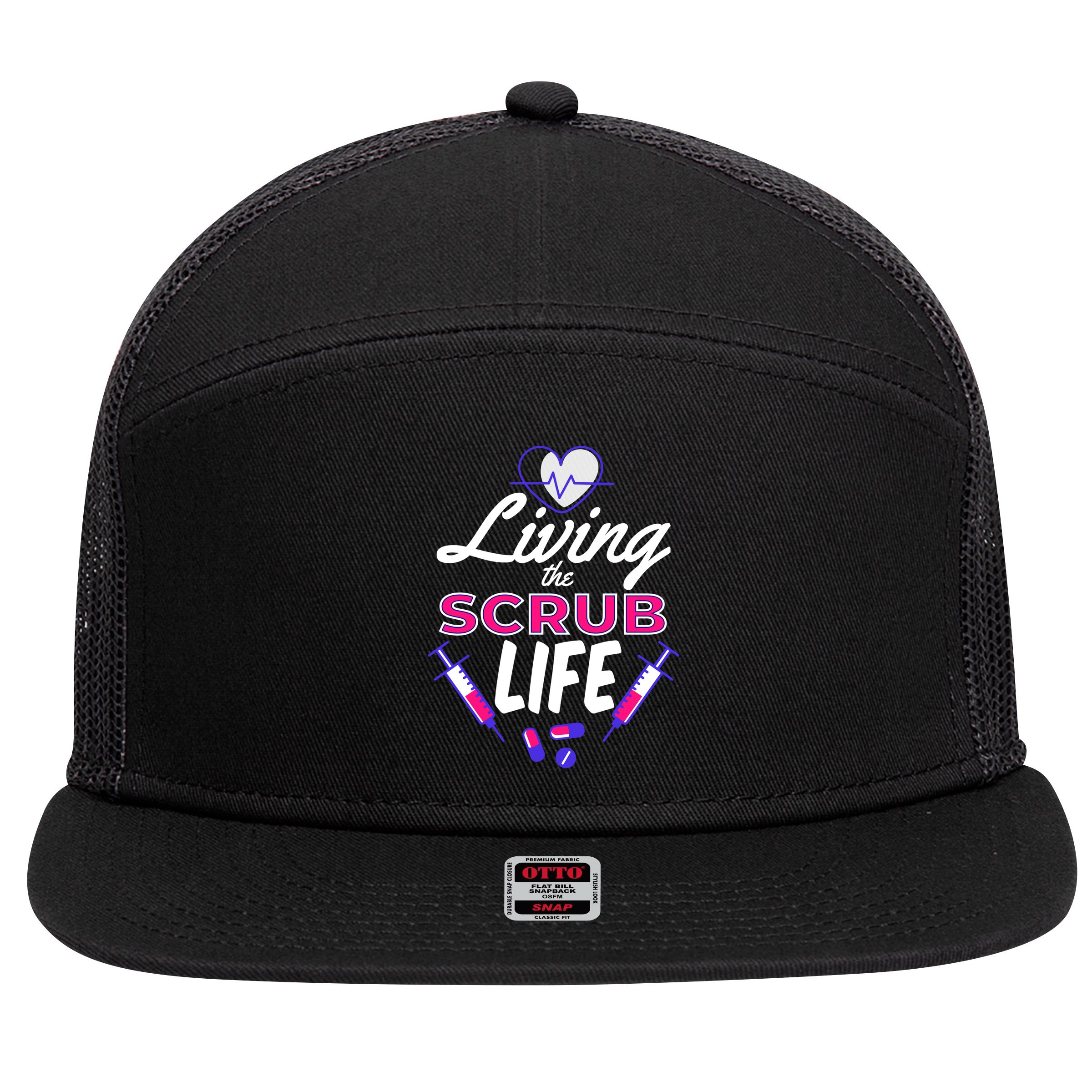 Living The Scrub Life Nurse 7 Panel Mesh Trucker Snapback Hat
