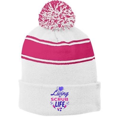 Living The Scrub Life Nurse Stripe Pom Pom Beanie