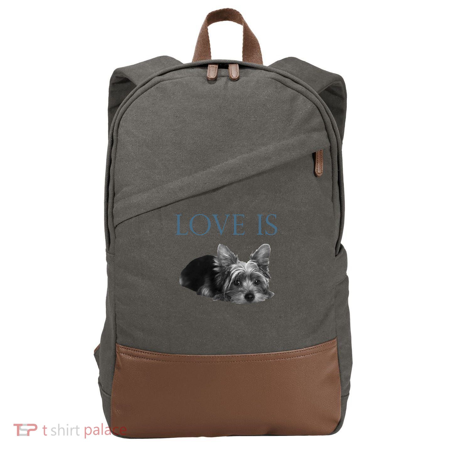 Love Is Yorkshire Terrier Yorkie Cotton Canvas Backpack