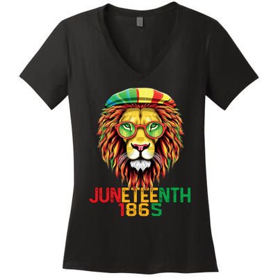 Lion Juneteenth 1865 Black History Freedom African American Women's V-Neck T-Shirt