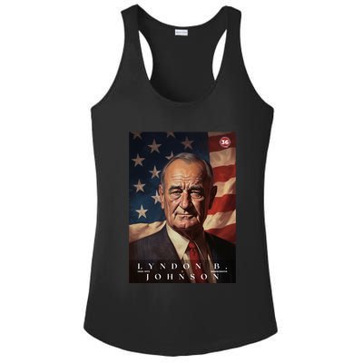 Lyndon Johnson 36th President Of The United States Portrait Ladies PosiCharge Competitor Racerback Tank