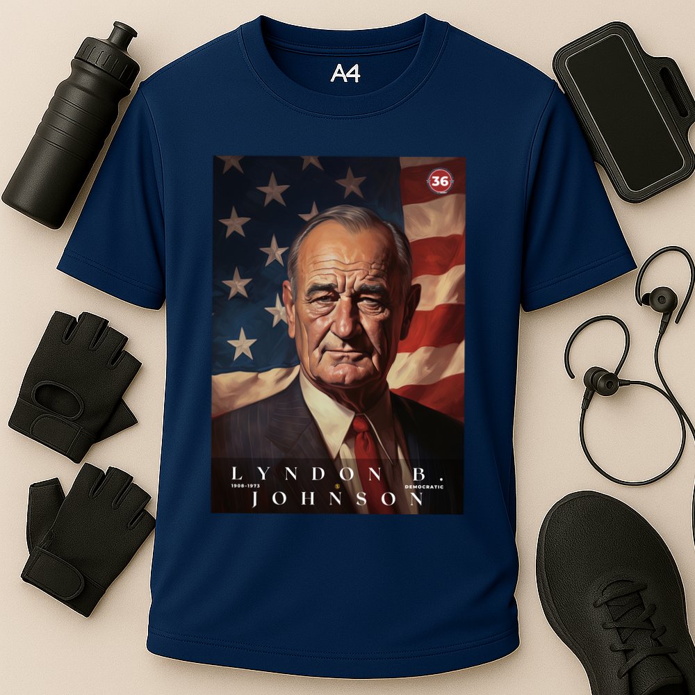 Lyndon Johnson 36th President Of The United States Portrait Cooling Performance Crew T-Shirt