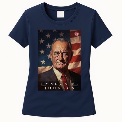Lyndon Johnson 36th President Of The United States Portrait Womens T-Shirt