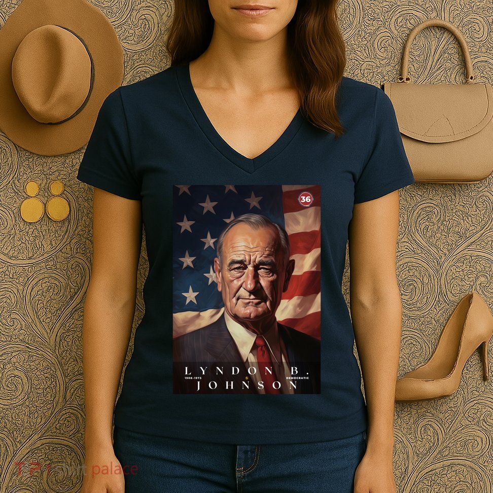 Lyndon Johnson 36th President Of The United States Portrait Women's V-Neck T-Shirt