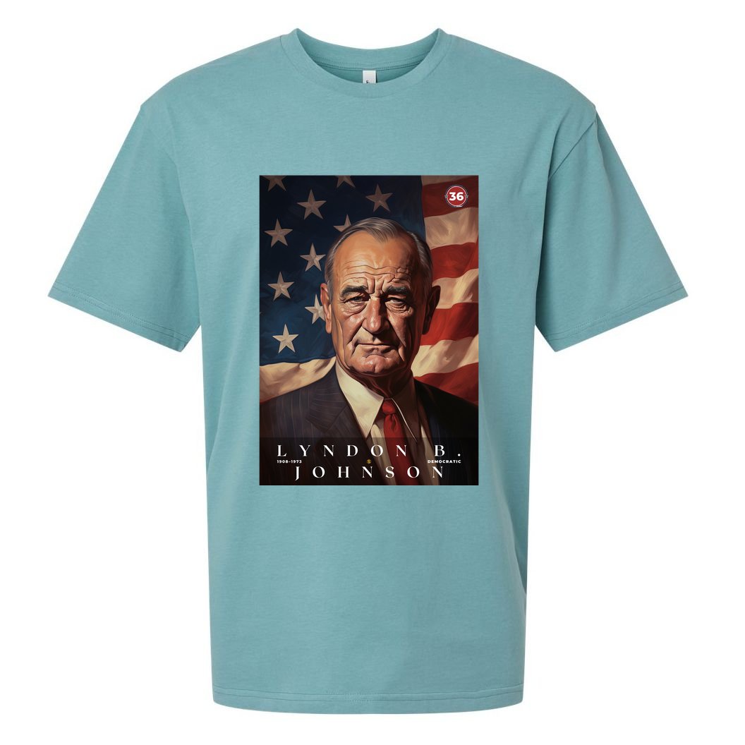 Lyndon Johnson 36th President Of The United States Portrait Sueded Cloud Jersey T-Shirt