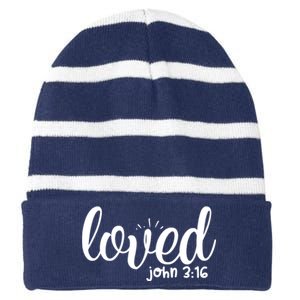 Loved John 3:16 Quote Striped Beanie with Solid Band