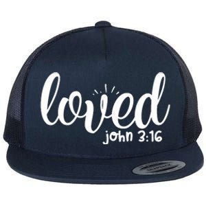 Loved John 3:16 Quote Flat Bill Trucker Hat