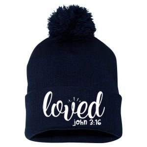 Loved John 3:16 Quote Pom Pom 12in Knit Beanie