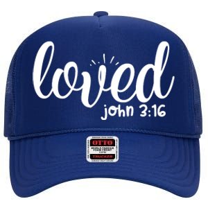 Loved John 3:16 Quote High Crown Mesh Back Trucker Hat