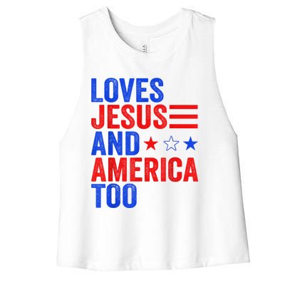 Loves Jesus And America Too God Christian 4th Of July Women's Racerback Cropped Tank