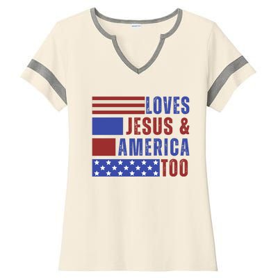 Love Jesus And America Too Ladies Halftime Notch Neck Tee