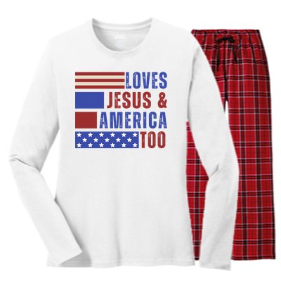 Love Jesus And America Too Women's Long Sleeve Flannel Pajama Set 