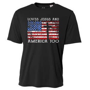 Loves Jesus And America Too Usa Patriotic Cooling Performance Crew T-Shirt