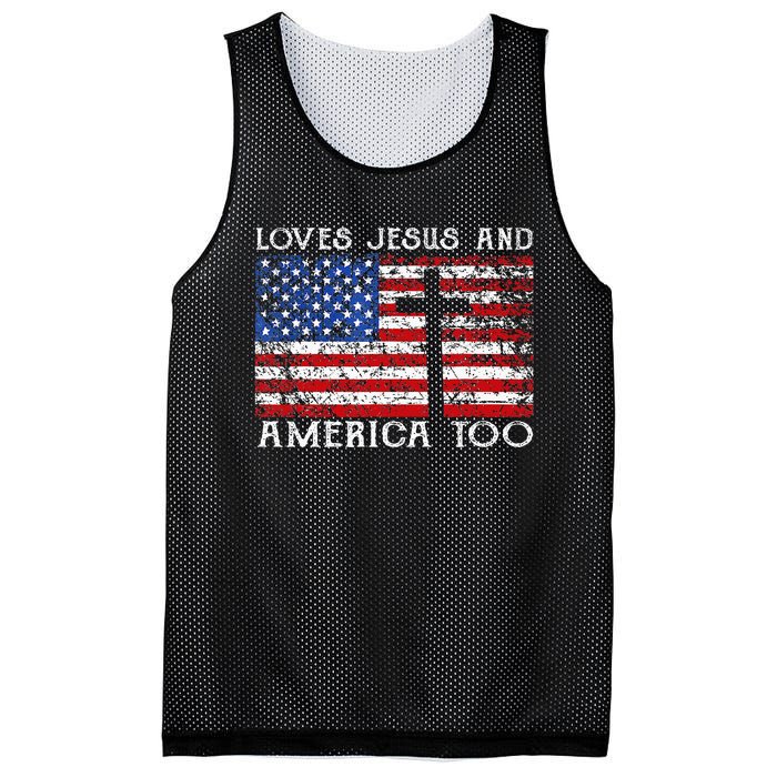 Loves Jesus And America Too Usa Patriotic Mesh Reversible Basketball Jersey Tank