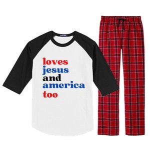 Loves Jesus And America Too Patriotic Raglan Sleeve Pajama Set