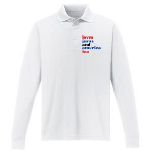 Loves Jesus And America Too Patriotic Performance Long Sleeve Polo