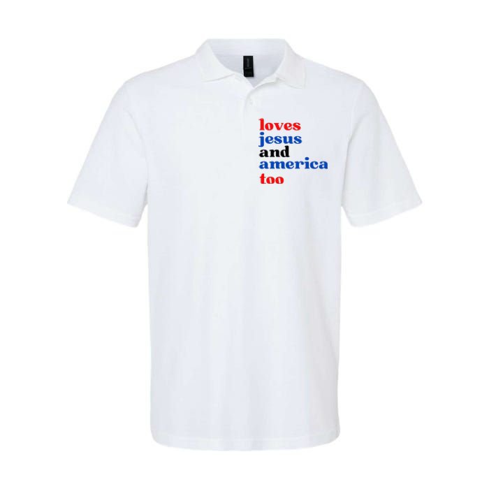 Loves Jesus And America Too Patriotic Softstyle Adult Sport Polo