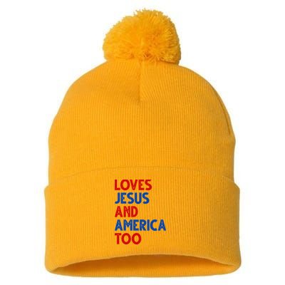 Loves Jesus And America Too Vintage Pom Pom 12in Knit Beanie