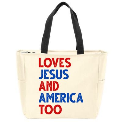 Loves Jesus And America Too Vintage Zip Tote Bag