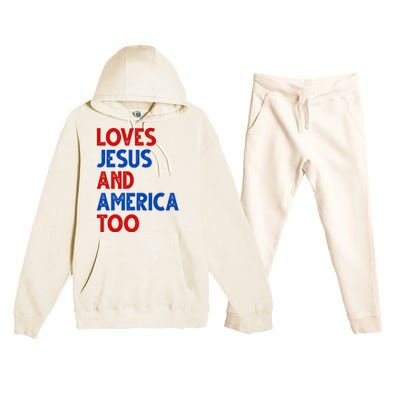 Loves Jesus And America Too Vintage Premium Hooded Sweatsuit Set