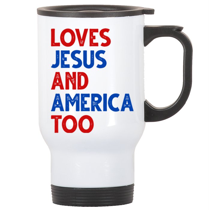 Loves Jesus And America Too Vintage Stainless Steel Travel Mug