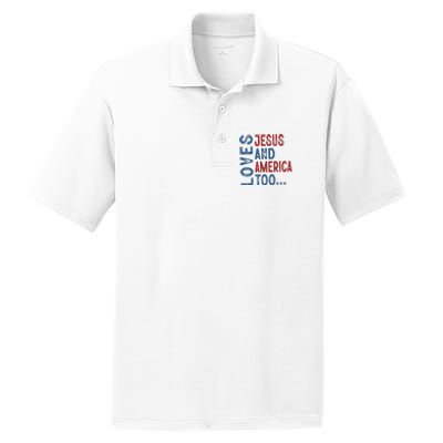 Loves Jesus And America Too 4th Of July Patriotic Christian PosiCharge RacerMesh Polo