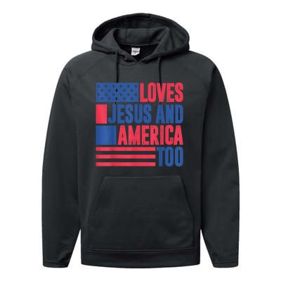 Loves Jesus And America Too 4th Of July Patriotic Wo  Performance Fleece Hoodie