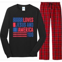 Loves Jesus And America Too 4th Of July Patriotic Wo  Long Sleeve Pajama Set