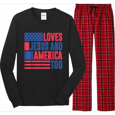 Loves Jesus And America Too 4th Of July Patriotic Wo  Long Sleeve Pajama Set