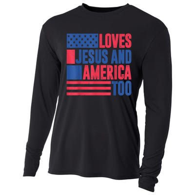 Loves Jesus And America Too 4th Of July Patriotic Wo  Cooling Performance Long Sleeve Crew