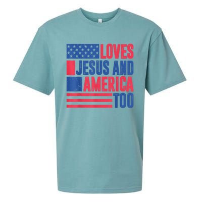 Loves Jesus And America Too 4th Of July Patriotic Wo  Sueded Cloud Jersey T-Shirt