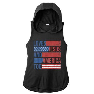 Loves Jesus And America Too 4th of July Proud Wo  Ladies PosiCharge Tri-Blend Wicking Draft Hoodie Tank