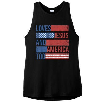 Loves Jesus And America Too 4th of July Proud Wo  Ladies PosiCharge Tri-Blend Wicking Tank