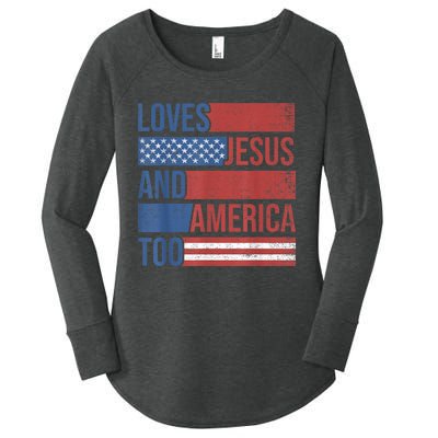 Loves Jesus And America Too 4th of July Proud Wo  Women's Perfect Tri Tunic Long Sleeve Shirt