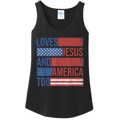 Loves Jesus And America Too 4th of July Proud Wo  Ladies Essential Tank