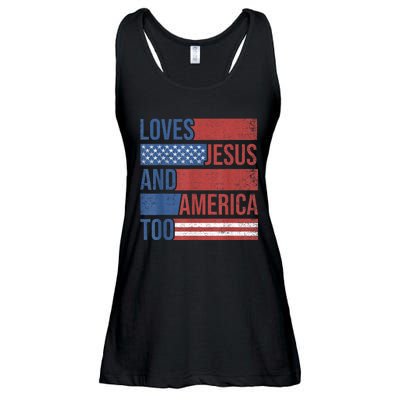 Loves Jesus And America Too 4th of July Proud Wo  Ladies Essential Flowy Tank