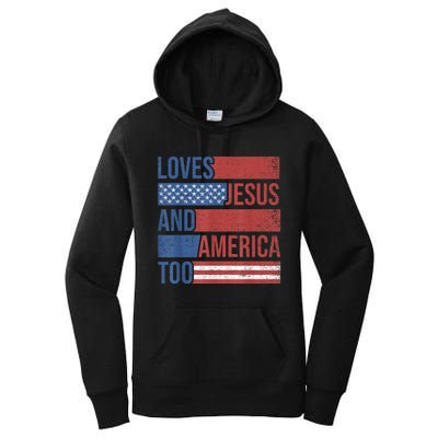 Loves Jesus And America Too 4th of July Proud Wo  Women's Pullover Hoodie