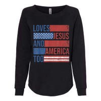 Loves Jesus And America Too 4th of July Proud Wo  Womens California Wash Sweatshirt