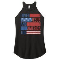 Loves Jesus And America Too 4th of July Proud Wo  Women’s Perfect Tri Rocker Tank