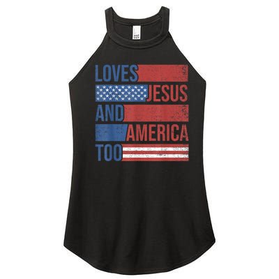 Loves Jesus And America Too 4th of July Proud Wo  Women’s Perfect Tri Rocker Tank