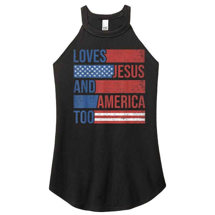 Loves Jesus And America Too 4th of July Proud Wo  Women’s Perfect Tri Rocker Tank