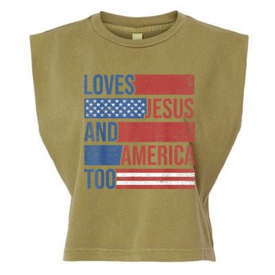 Loves Jesus And America Too 4th of July Proud Wo  Garment-Dyed Women's Muscle Tee