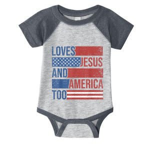 Loves Jesus And America Too 4th of July Proud Wo  Infant Baby Jersey Bodysuit