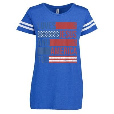 Loves Jesus And America Too 4th of July Proud Wo  Enza Ladies Jersey Football T-Shirt