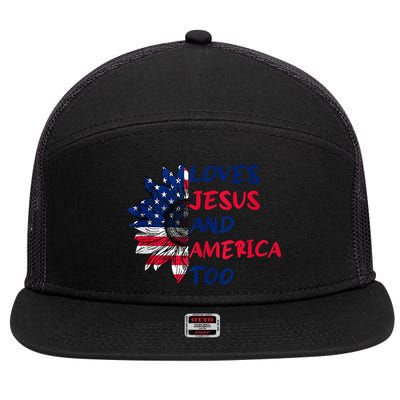 Loves Jesus And America Too Sunflower 7 Panel Mesh Trucker Snapback Hat