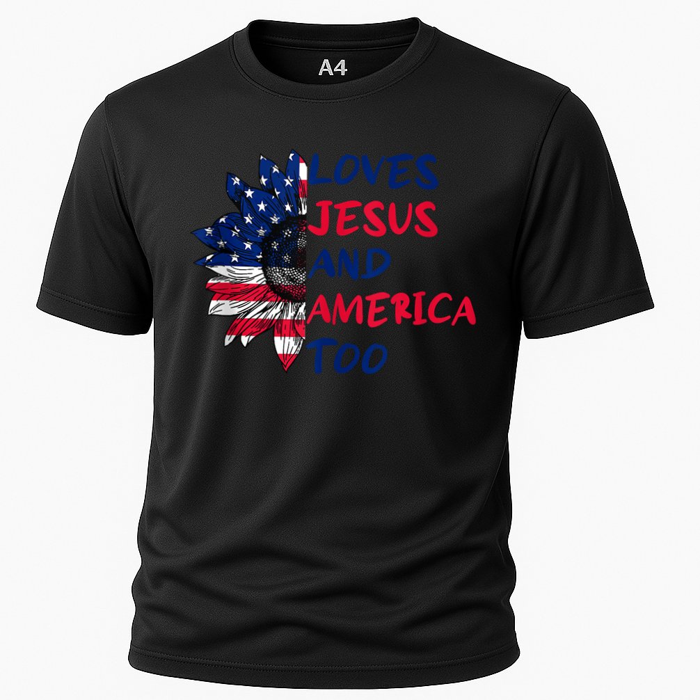 Loves Jesus And America Too Sunflower Cooling Performance Crew T-Shirt