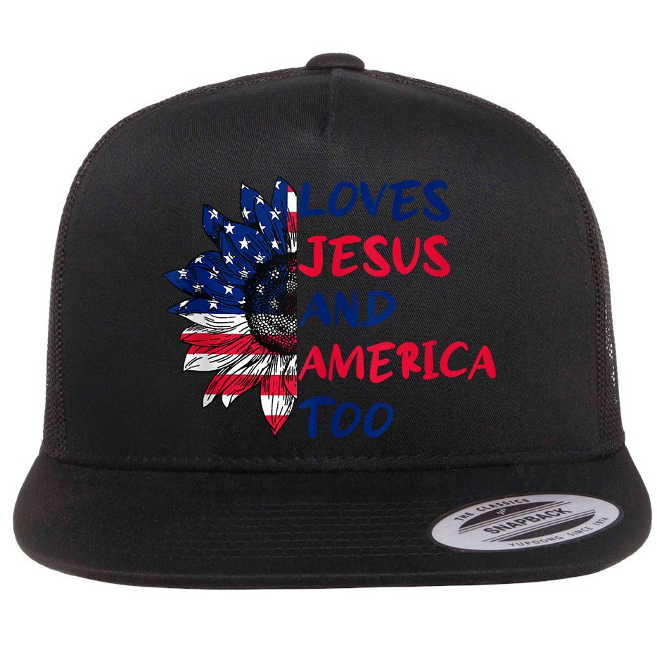 Loves Jesus And America Too Sunflower Flat Bill Trucker Hat