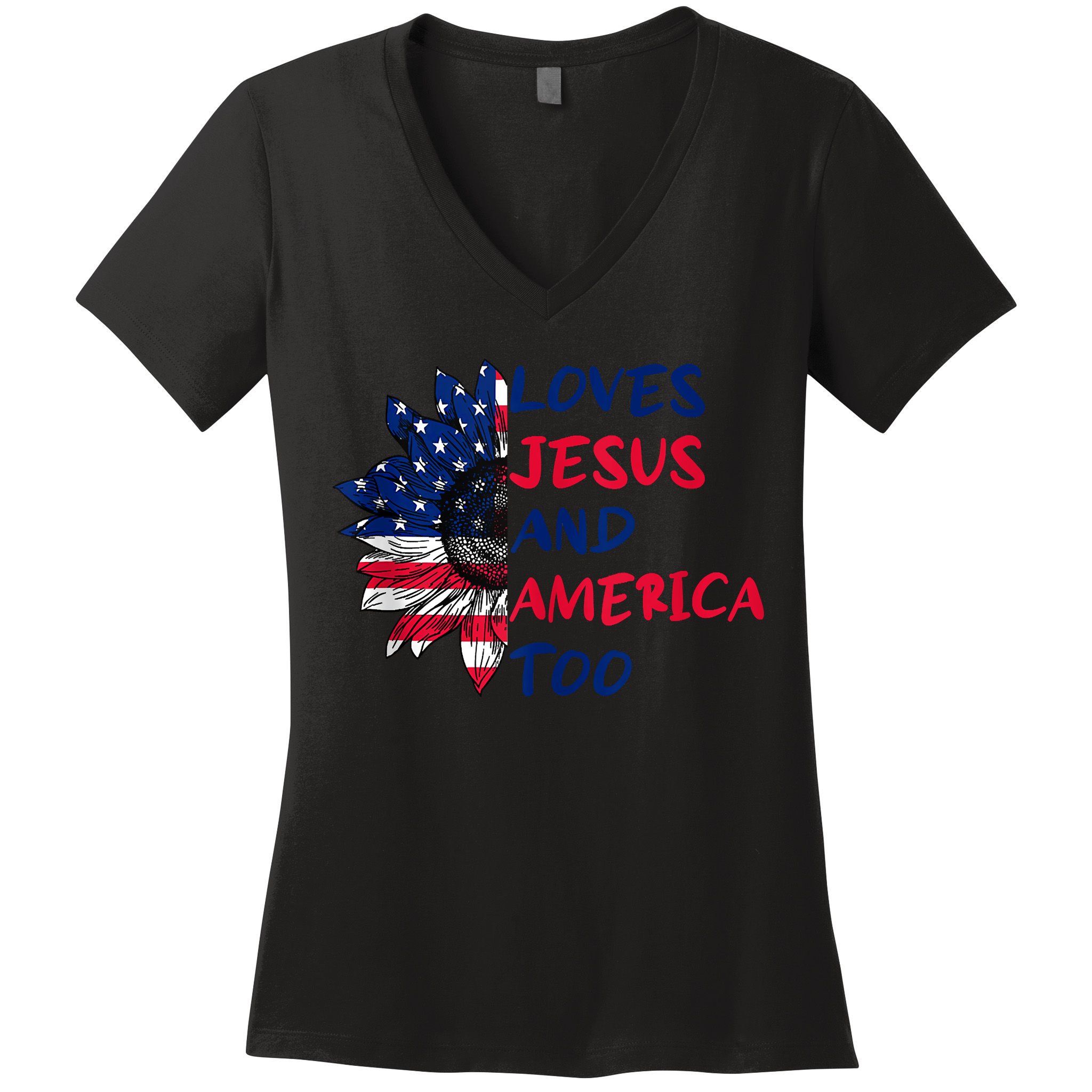 Loves Jesus And America Too Sunflower Women's V-Neck T-Shirt