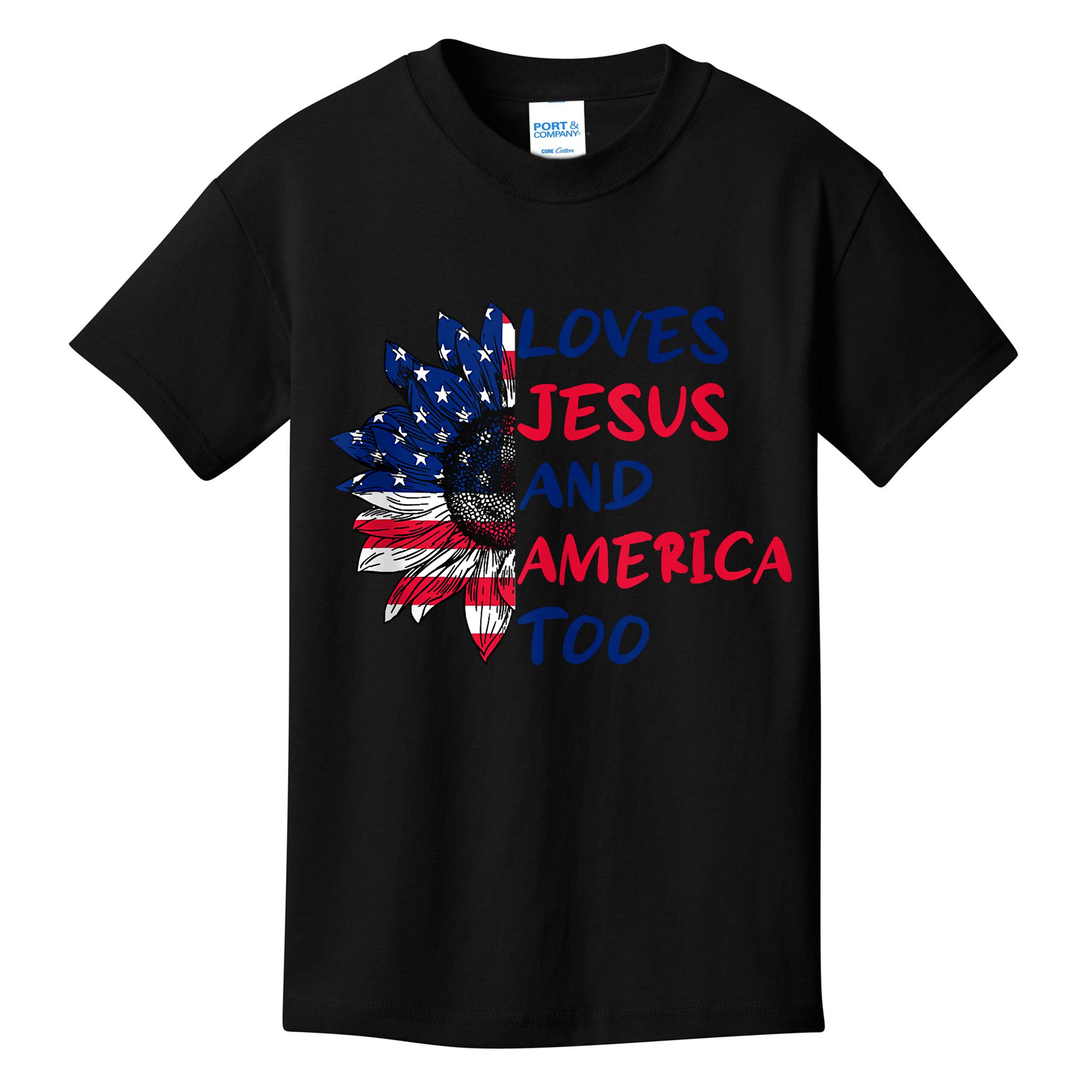 Loves Jesus And America Too Sunflower Kids T-Shirt